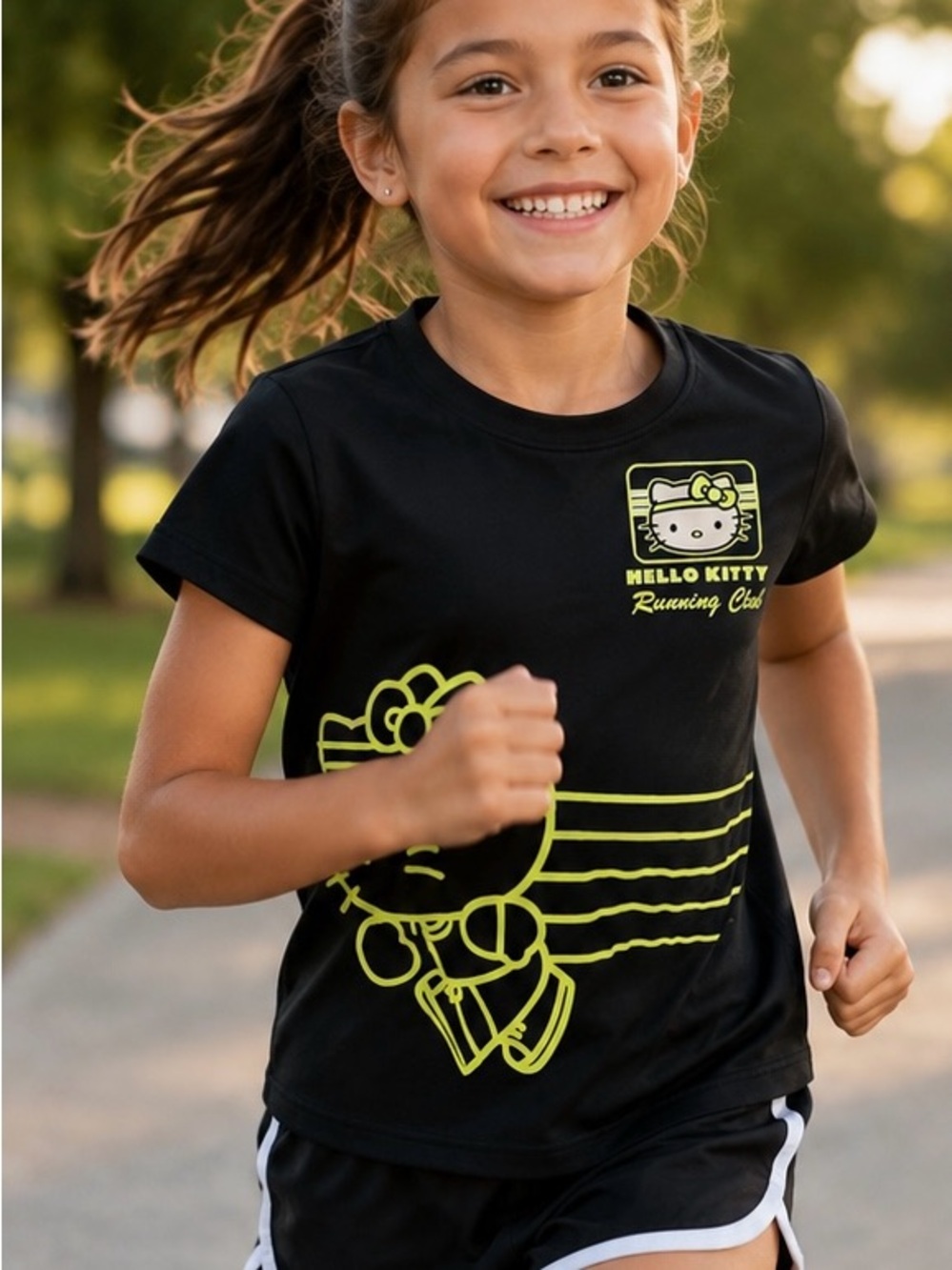 Hello Kitty Black Tee with Neon Yellow Graphic